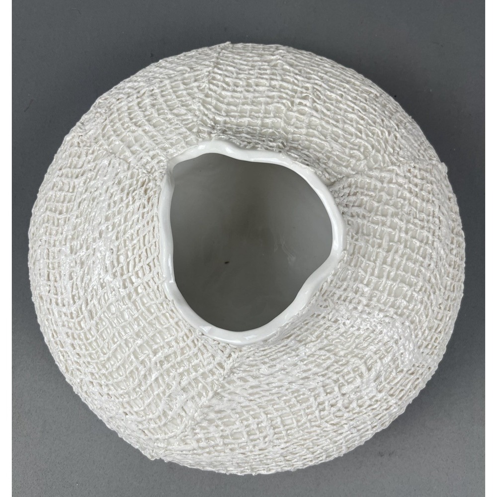 Crate & Barrel Kerr Vase White Ceramic 10 in Diameter Textured Product#‎ 198-722